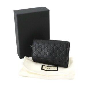 GUCCI Micro Guccissima Key Holder Case Leather Black